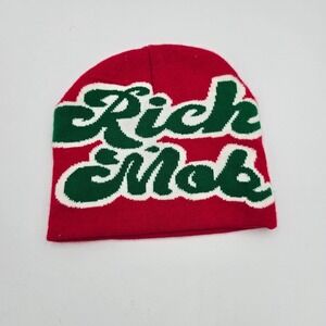 Rich Mob Beanie Knit Hat Red Green‎ White Winter Warm